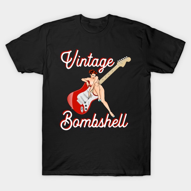 Classic Mid Century Pin-Up Girl and Electric Guitar - Vintage Bombshell T-Shirt by Vector Deluxe